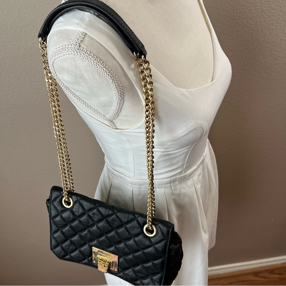 Michael Kors Black Quilted Gold Chain detail Crossbody Handbag - Picture 14 of 16